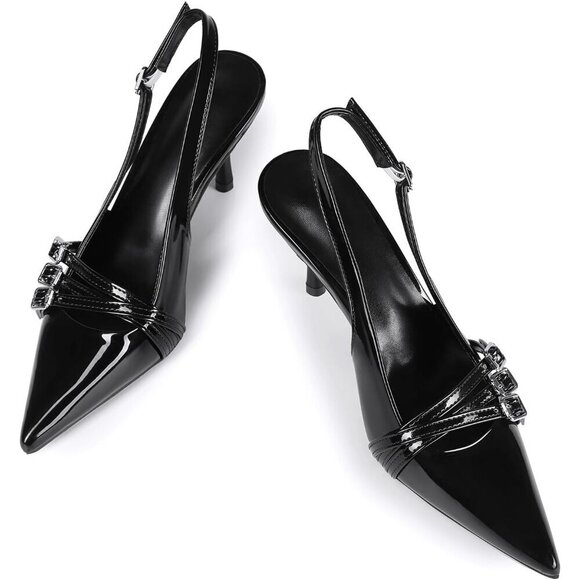 🆕Women Black Stiletto Heels Pointed Toe Slip On Pumps Closed Toe Heeled Sandal - Picture 6 of 7